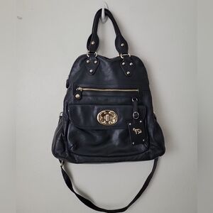 EMMA FOX Black Leather Tote HANDBAG 2 handle Y2k
